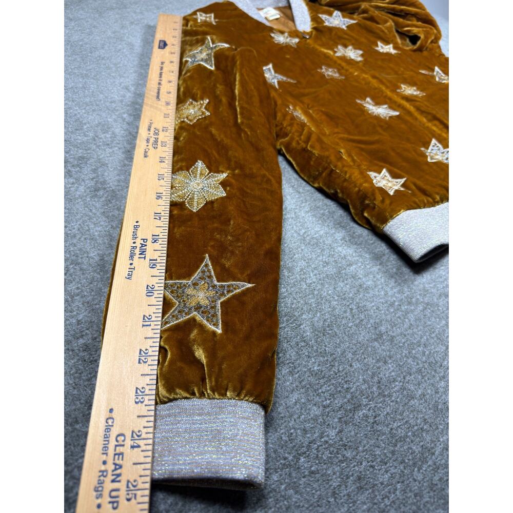 Band of Gypsies L'Astra Gold Velvet Star Embroidered Bomber Jacket Women S Boho - Picture 10 of 10